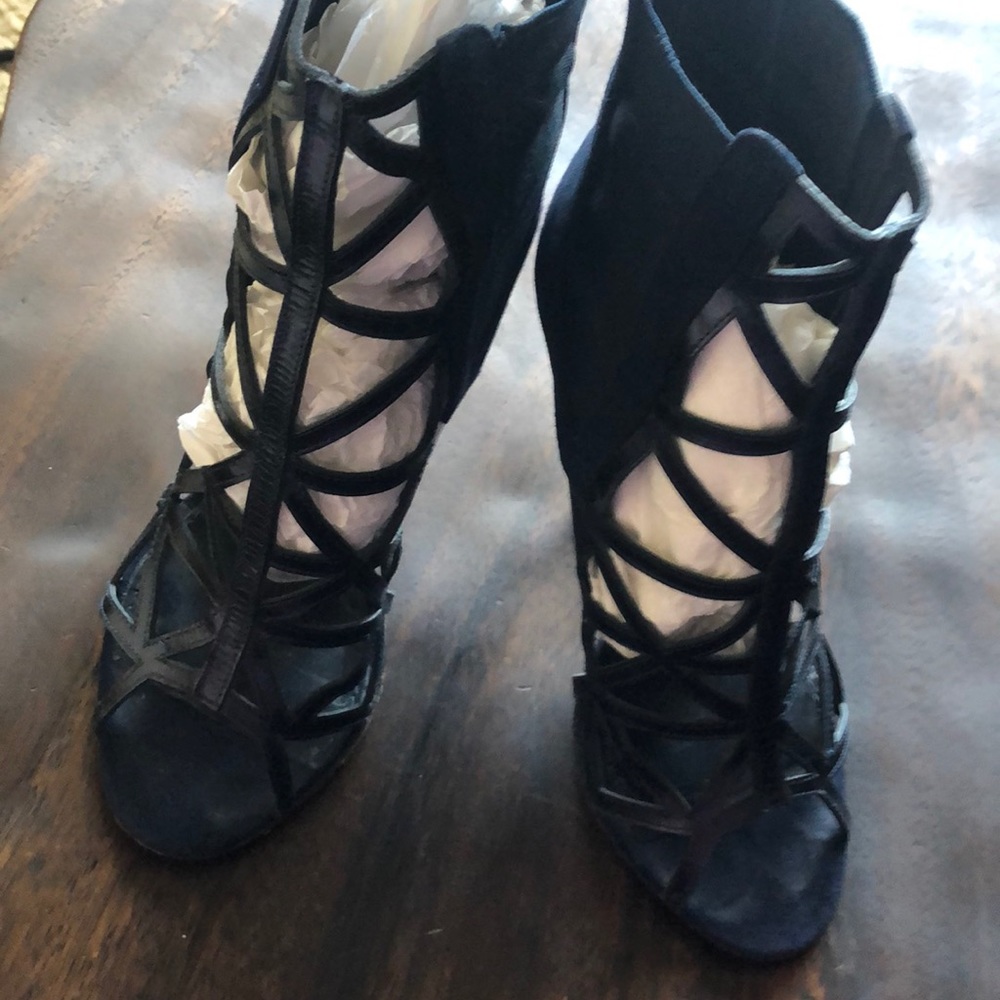 Givenchy Blue Suede & Blue Metallic Cage Heels 35